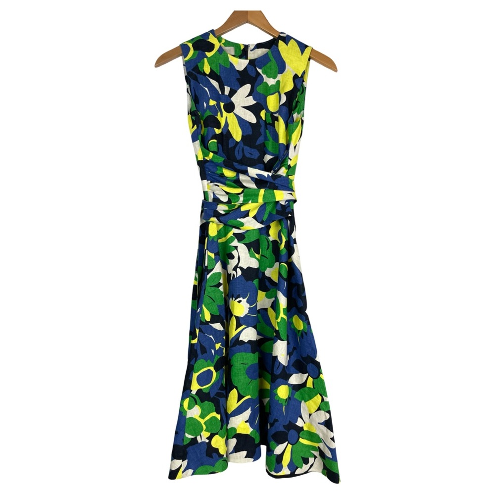 HOBBS Twitchill Fit & Flare Midi 100% Linen Midi Dress Floral Retro Cott… - Picture 2 of 9